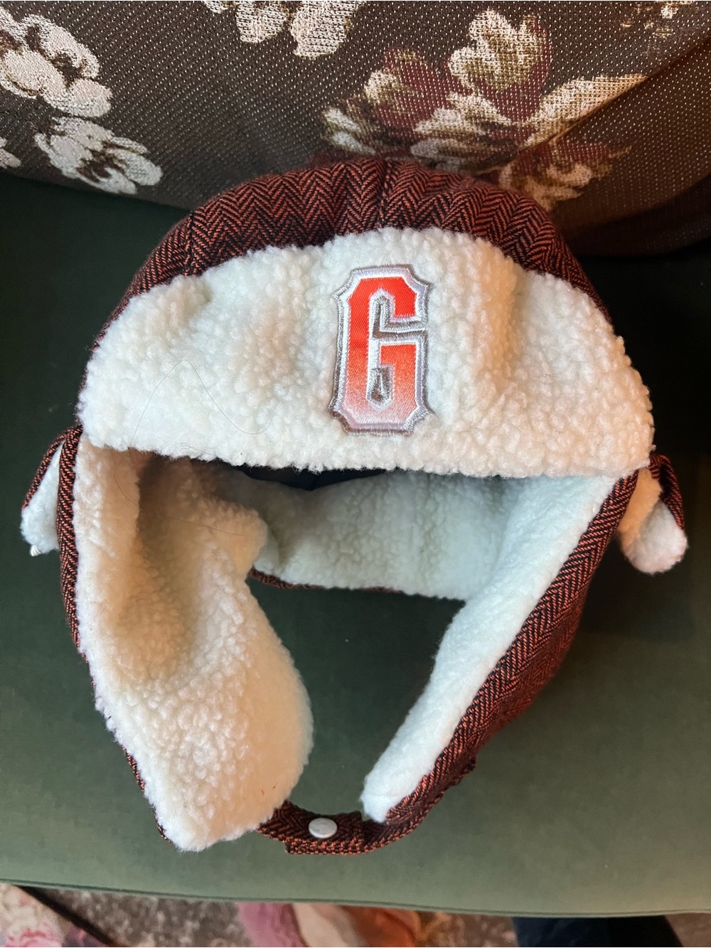 Unisex San Fran GIANTS Earflap Winter Hat with Sherpa Lining - Brown/orange